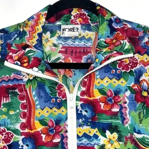 Vintage Koret Petites Womens Floral Zip-Up Jacket Medium Cotton Blend - Picture 2 of 9